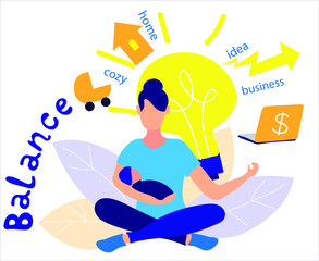  A woman sits on maternity leave and works at home. The concept of a balance between comfort in home and business.  Strong independent feminism business woman