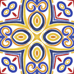 Embroidery in the traditions of Peru, Aztecs and Maya. Geometric folk ornament fabric.  Colorful seamless pattern in Spanish, Mexican, African,  American Indian rug. Tribal embroidery. Old carpet.