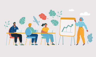 Presentation woman pointing flip chart