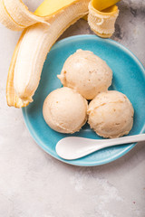 Icecream made of frozen banana. Vegan gelato. Tasty vegetarion concept