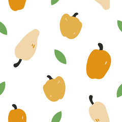 Seamless vector pattern with pepper and leaves. Good for graphic print, banners, cafe menu or wrapping paper. 