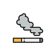 Cigarette, tobacco smoke flat color line icon. Isolated on white background