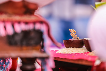 Dry coconut and lord Ganesha sculpture  