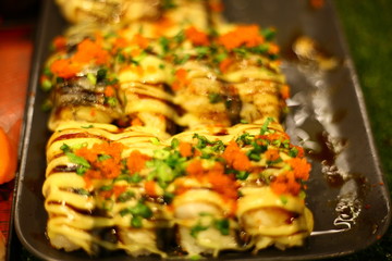 Multi-page sushi in a Japanese restaurant