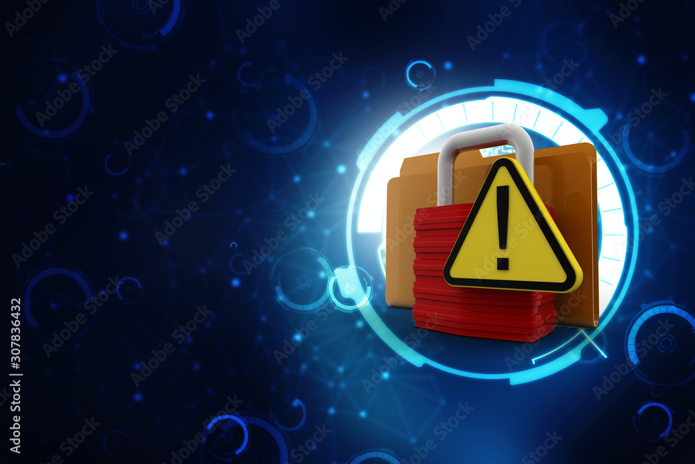Poster yellow folder and lock. data security concept. 3d rendering