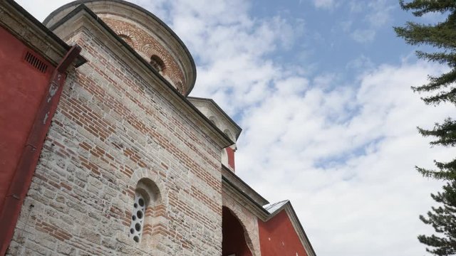 Architecture and facade details of Serbian orthodox monastery Zica 4K panning video