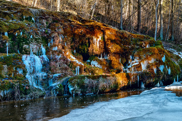 Fototapeta premium Water in winter, frost, meadows in winter. frozen lake, rivers
