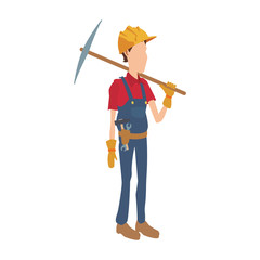 cartoon construction worker holding a tool icon, colorful design