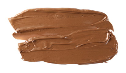Chocolate cream spread isolated on white background, top view