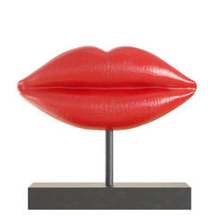 A decorative figurine lips of red color on an isolated background. 3D rendering