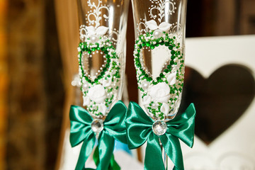 Wedding glasses for newlyweds on the wedding day