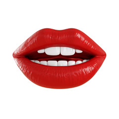 Obraz premium Open mouth with red glossy lips and white teeth on an isolated background. 3d rendering