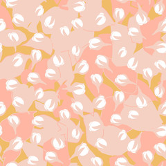 Apple of cherry blossom and leaves. Modern abstract vector seamless pattern with hand drawn elements