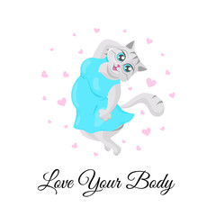 Plump cat in dress with hearts