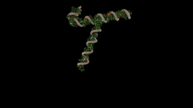 3D animated Christmas wreath typeface with alpha channel letter T
