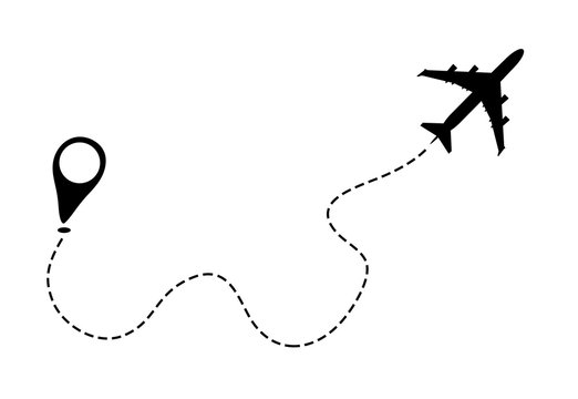 Airplane Line Path Vector Icon Of Air Plane Flight Route With Start Point And Dash Line Trace