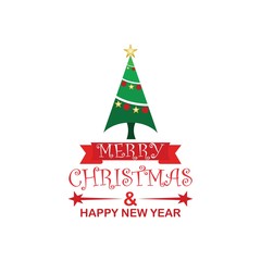 Merry Christmas and Happy New Year logo greeting card, vector illustration, isolated on white background.
