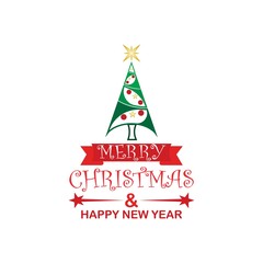 Merry Christmas and Happy New Year logo greeting card, vector illustration, isolated on white background.