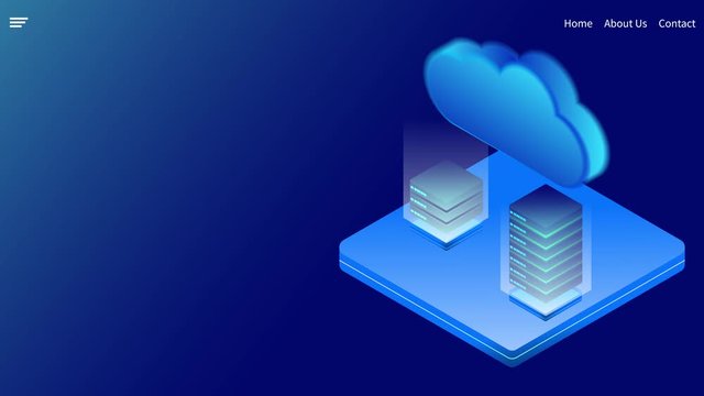 Cloud storage technology isometric concept.Web template design,video animation on blue background.
