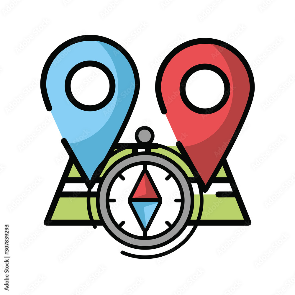 Poster paper map guide with pins location icon