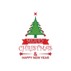 Fototapeta na wymiar Merry Christmas and Happy New Year logo greeting card, vector illustration, isolated on white background.