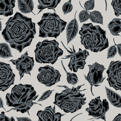 Seamless pattern with hand drawn stylized roses