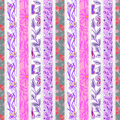 Floral seamless pattern with vertical lines. eps10 vector illustration.
