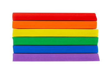 LGBT Flag made with soft pastels. LGBT flag colors. Isolated on white. Red, orange, yellow, green,...