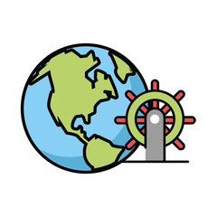 helm boat with world planet