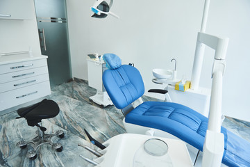 Dental chair is situated in modern office