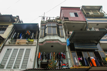 Exterior of houses in Hanoi's Train Street, Vietnam 