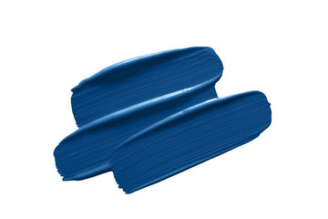 Classic blue 2020 year color swatch. Paint  brush strokes isolated on white background