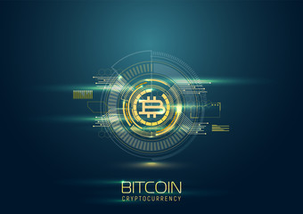 Futuristic digital background with bitcoin. Cryptocurrency concept.