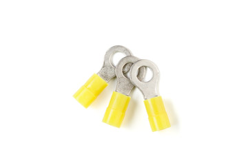 Yellow butt splice connectors isolated on white background