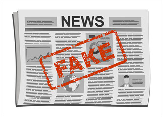 Close up of print newspaper with fake news. Vector illustration
