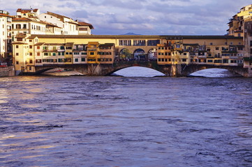 The swollen river Arno in Florence, Italy