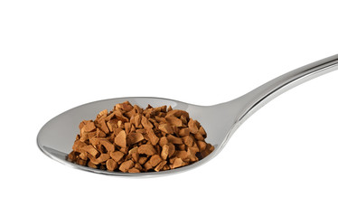 granulated instant coffee on a teaspoon isolated on white