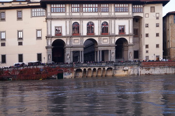 The swollen river Arno in Florence, Italy