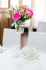 Serving of festive tables, Preparation for a festive dinner in a restaurant.