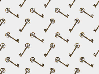 seamless pattern with vintage keys on white background