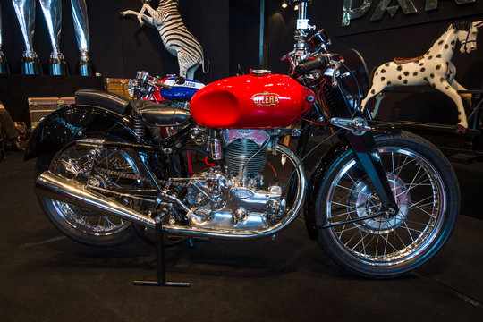 STUTTGART, GERMANY - MARCH 02, 2017: Motorcycle Gilera Saturno, 1947. Europe's greatest classic car exhibition "RETRO CLASSICS"