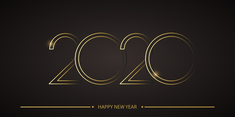 Fototapeta na wymiar Happy 2020 Year card with line text on black background. Vector
