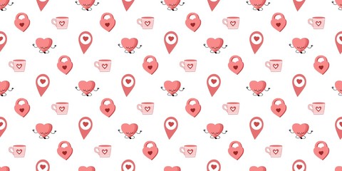 Seamless Pattern For Valentine's Day. The 14th of February. St. Valentine's Day. Heart..