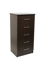 Wooden brown chest of drawers on a white isolated background