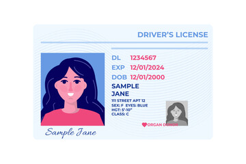 Vector template of car driver license plastic card. Vector illustration