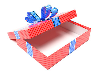 Red gift box with blue duct tape. 3d rendering illustration