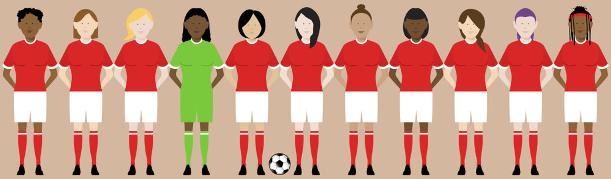 womens football soccer team in red