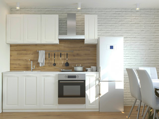 3d rendering of new loft kitchen cabinet