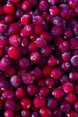 Frozen cranberries background, healthy berries