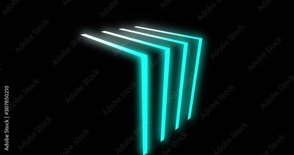 Poster blue neon abstract cube with glowing pattern a bright square creative. 3d box structure in motion wi